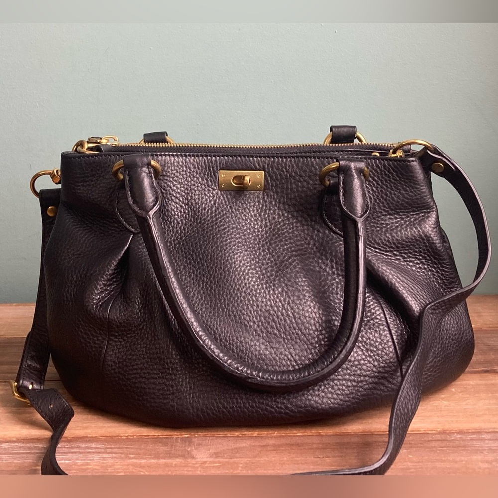 J. Crew Black Leather Turn Lock Satchel Bag - Picture 5 of 12
